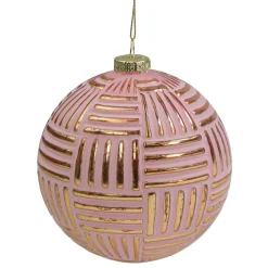 Pink and Gold Striped Matte Glass Christmas Ball Ornament 4" (100mm)