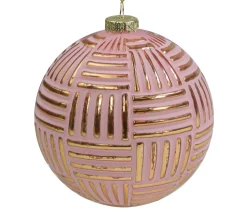Pink and Gold Striped Matte Glass Christmas Ball Ornament 4
