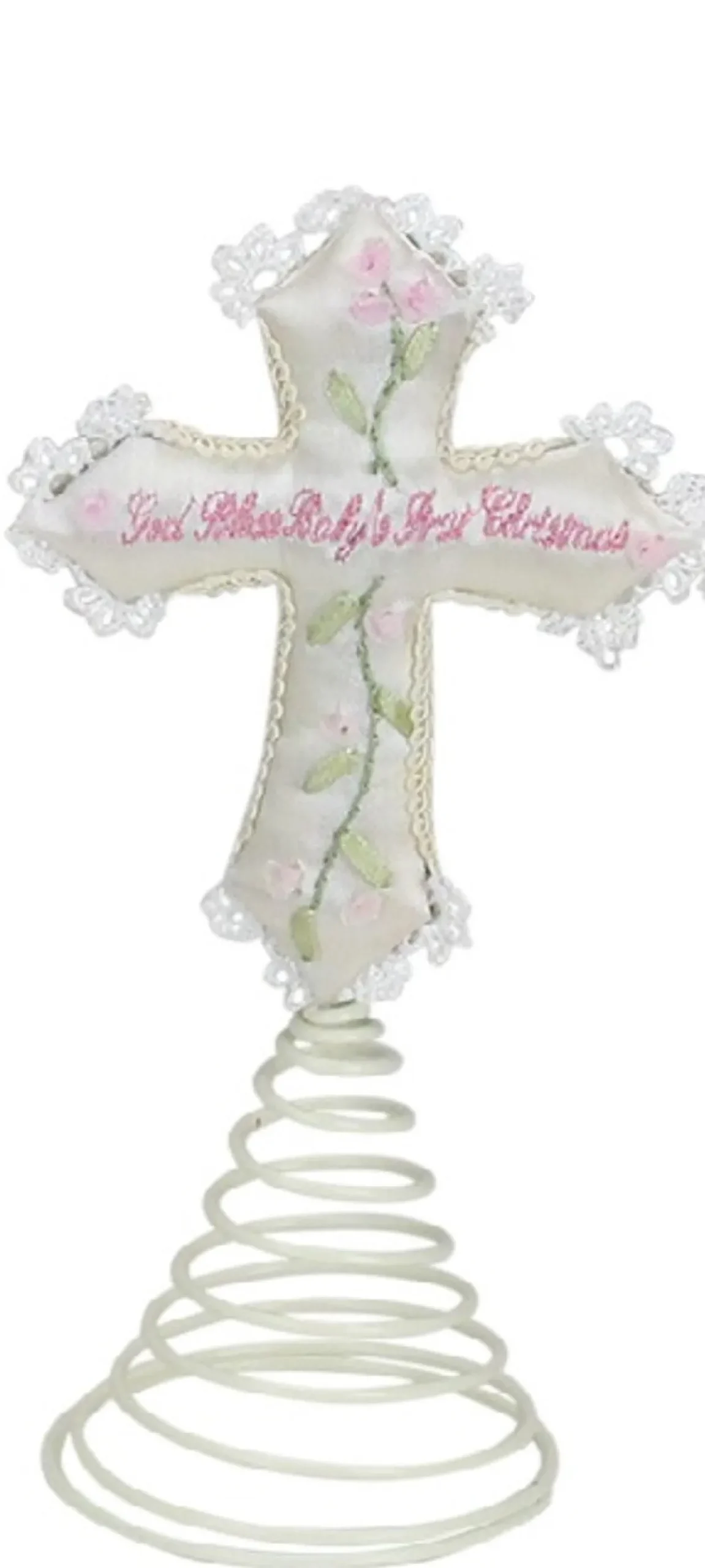 Pink "God Bless Baby's First Christmas" Cross Tree Topper