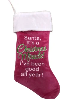 Pink Santa Miracle Good All Year Celebration Christmas Holiday Stocking