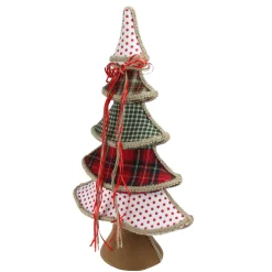 Plaid and Polka Dot Christmas Tree with Ribbon Bow Decoration - 23"