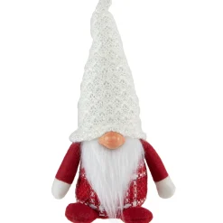 Plaid Boy Gnome Christmas Figurine - 9.5" - Red and White