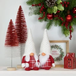 Plaid Boy Gnome Christmas Figurine - 9.5" - Red and White