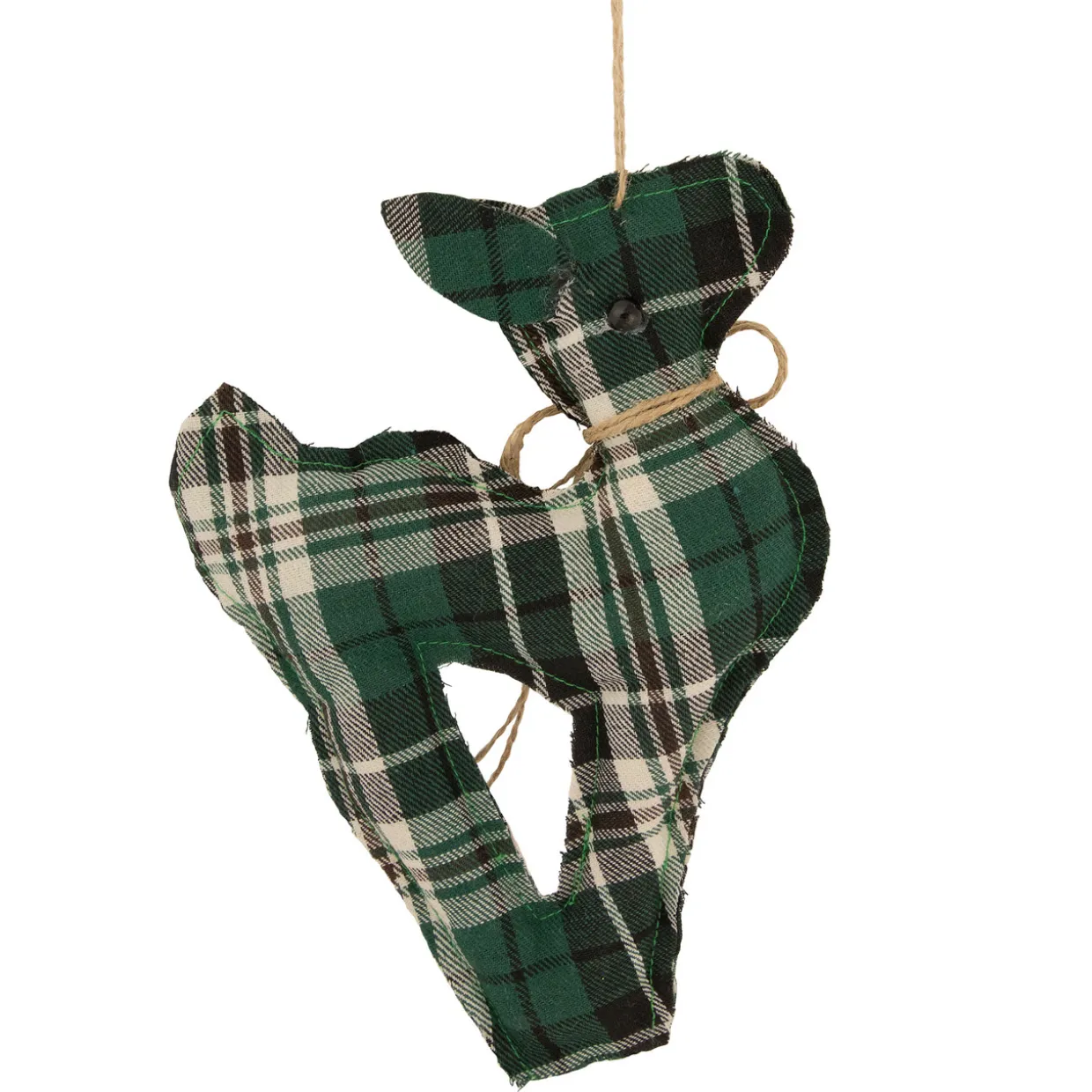 Plaid Deer with Pine Christmas Ornament - 7.75" - Green