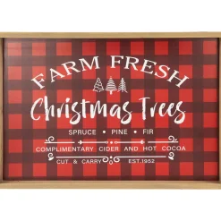 Plaid "Farm Fresh Christmas Trees" Framed Christmas Wall Sign - 18.75" x 13" - Red