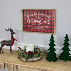 Plaid "Farm Fresh Christmas Trees" Framed Christmas Wall Sign - 18.75" x 13" - Red