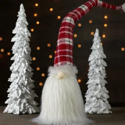 Plaid Hat Santa Claus Gnome Christmas Decoration - 29.5" - Red and White