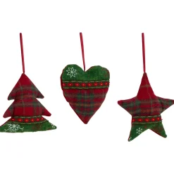 Plaid Heart, Tree and Star Christmas Ornaments - 5