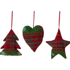 Plaid Heart, Tree and Star Christmas Ornaments - 5