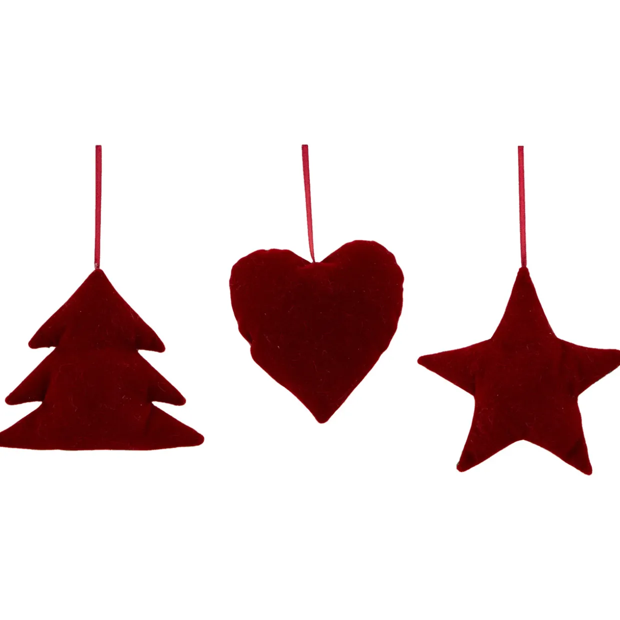 Plaid Heart, Tree and Star Christmas Ornaments - 5" - Red and Green - Set of 3