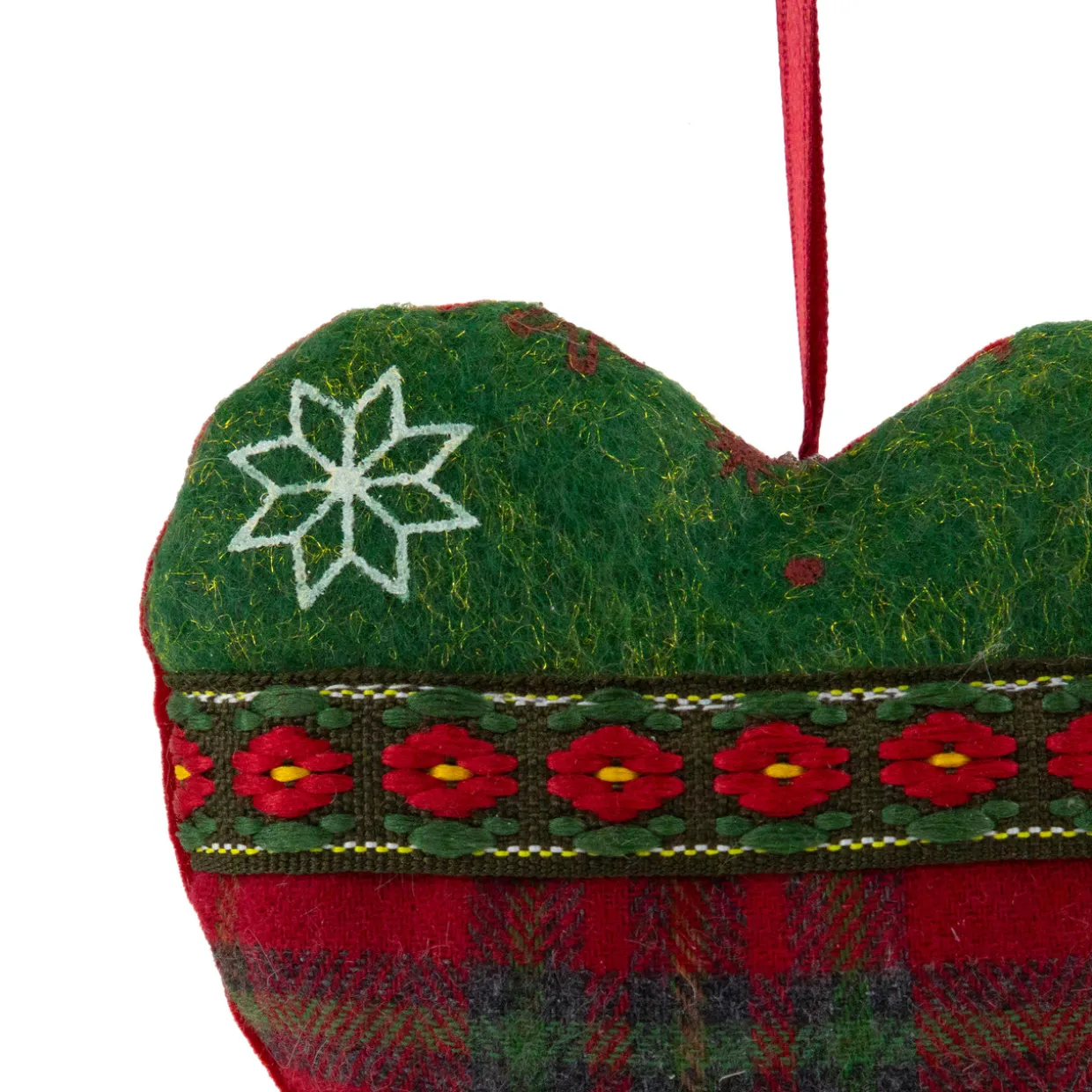 Plaid Heart, Tree and Star Christmas Ornaments - 5" - Red and Green - Set of 3