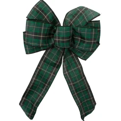 Plaid 6-Loop Christmas Bow Decoration - 9" x 14" - Black and Green