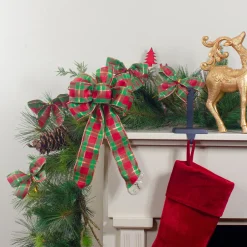 Plaid 6-Loop Christmas Bow Decoration - 9" x 14" - Red and Green