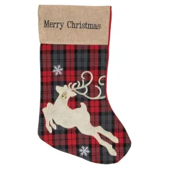Plaid Merry Christmas Reindeer Stocking - 19" - Red and Green