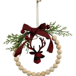 Plaid Reindeer with Pine and Berries Christmas Wreath Ornament - 7.5