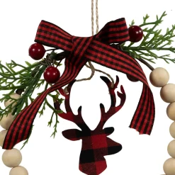 Plaid Reindeer with Pine and Berries Christmas Wreath Ornament - 7.5
