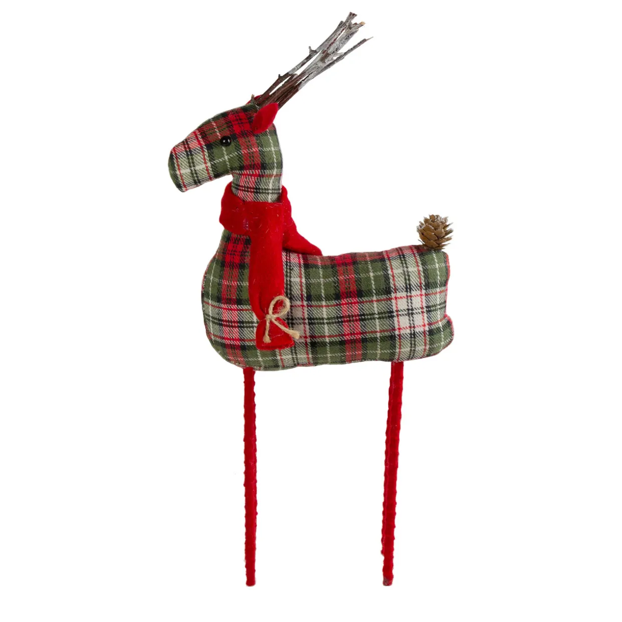 Plaid Standing Reindeer Christmas Figure - 16" - Red and Green