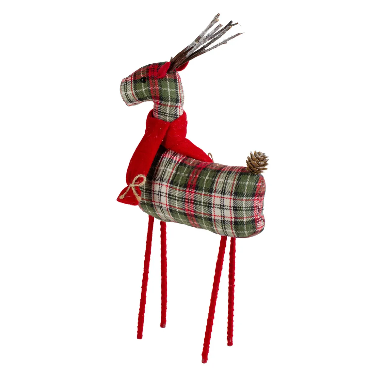 Plaid Standing Reindeer Christmas Figure - 16" - Red and Green