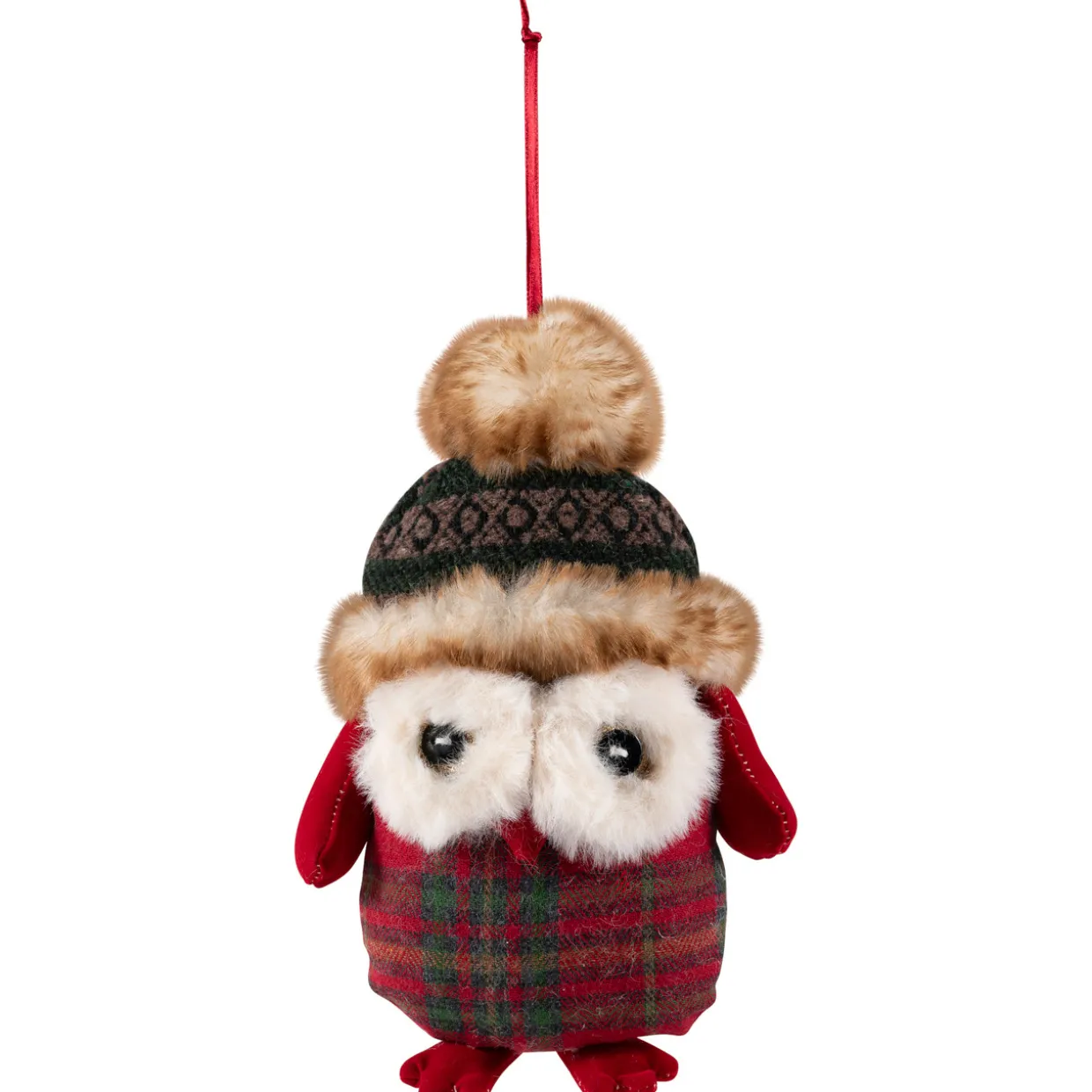 Plush Baby Owl in Plaid Christmas Ornament - 7"