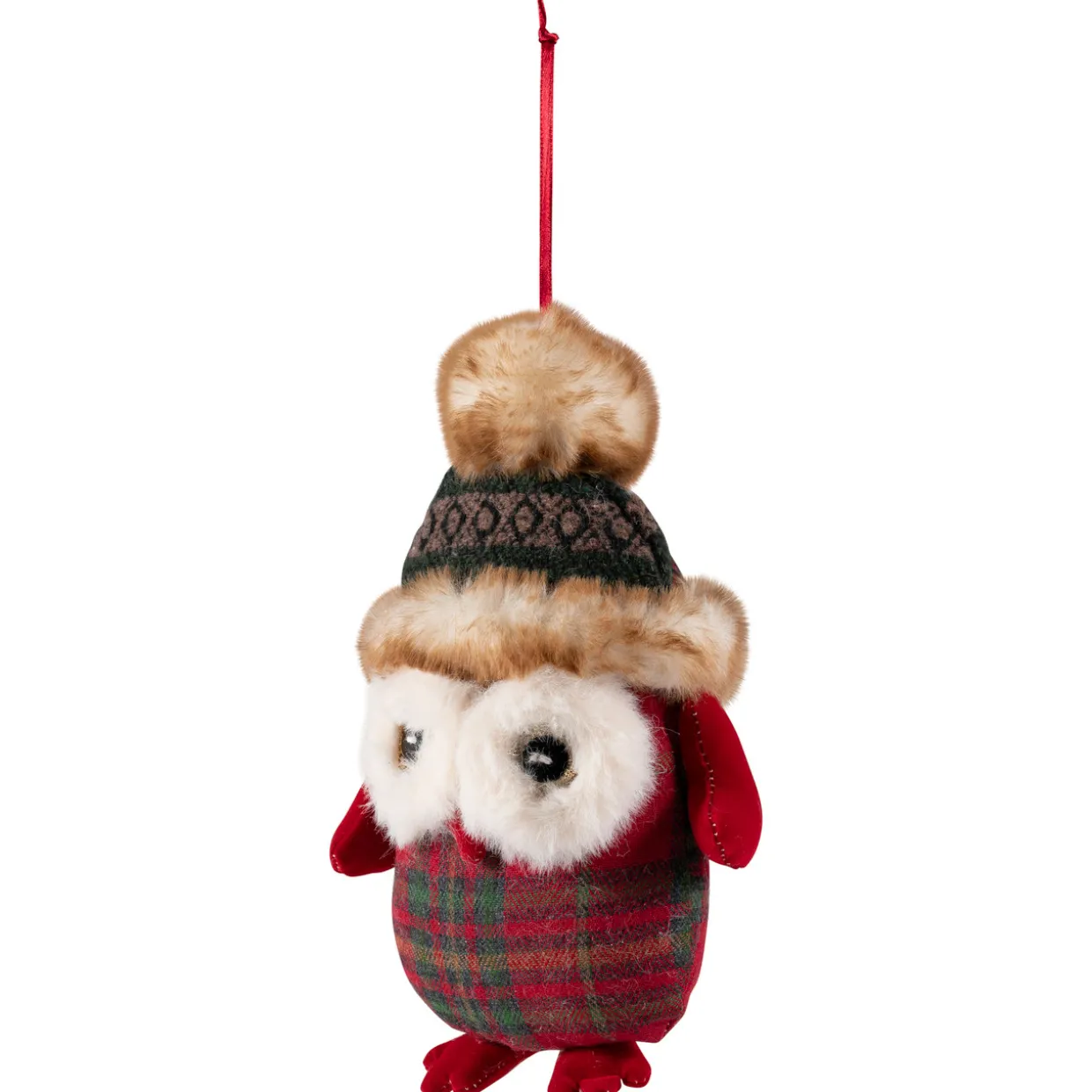Plush Baby Owl in Plaid Christmas Ornament - 7"