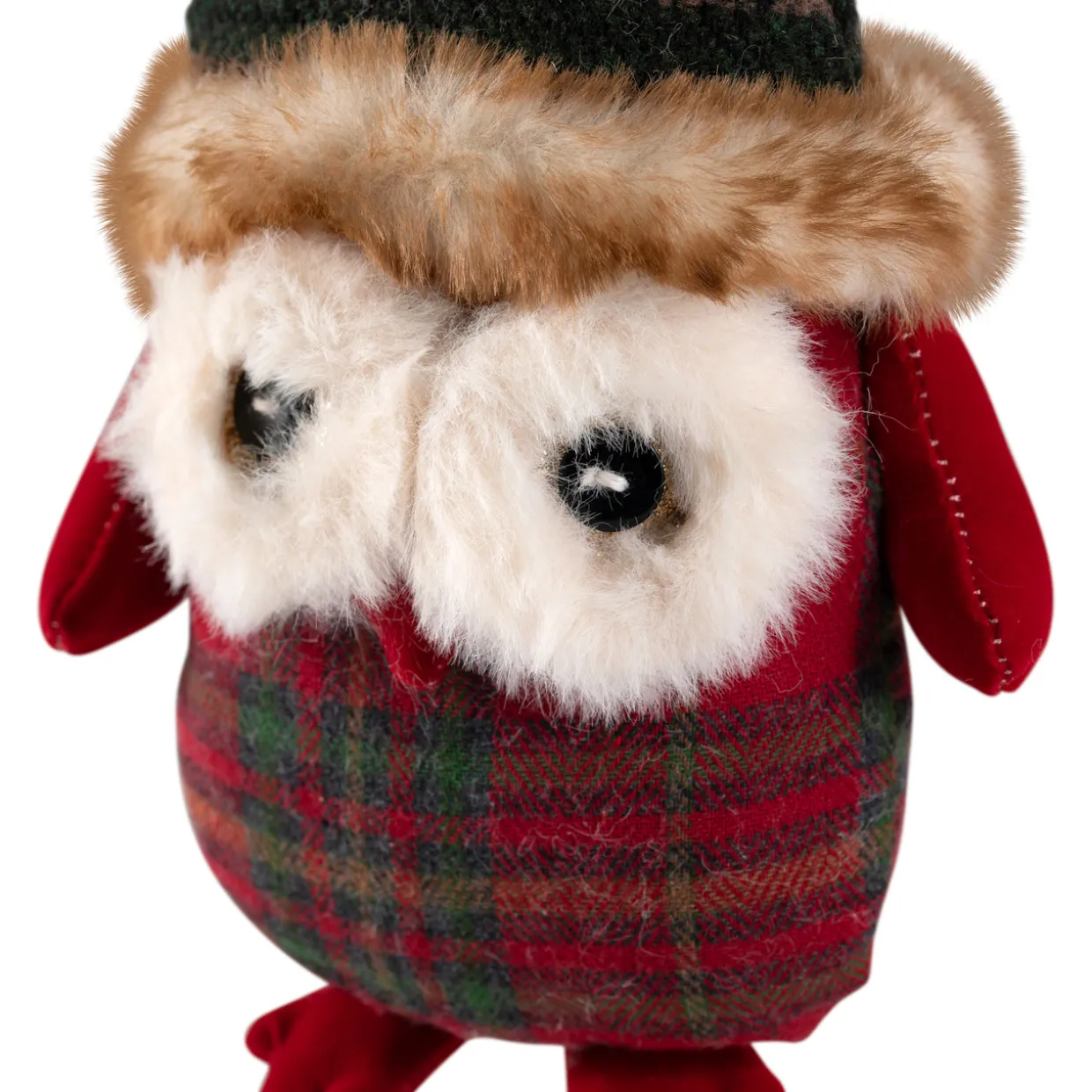 Plush Baby Owl in Plaid Christmas Ornament - 7"