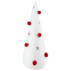 Plush Christmas Cone Tree with Pompom Ornaments - 11" - White and Red
