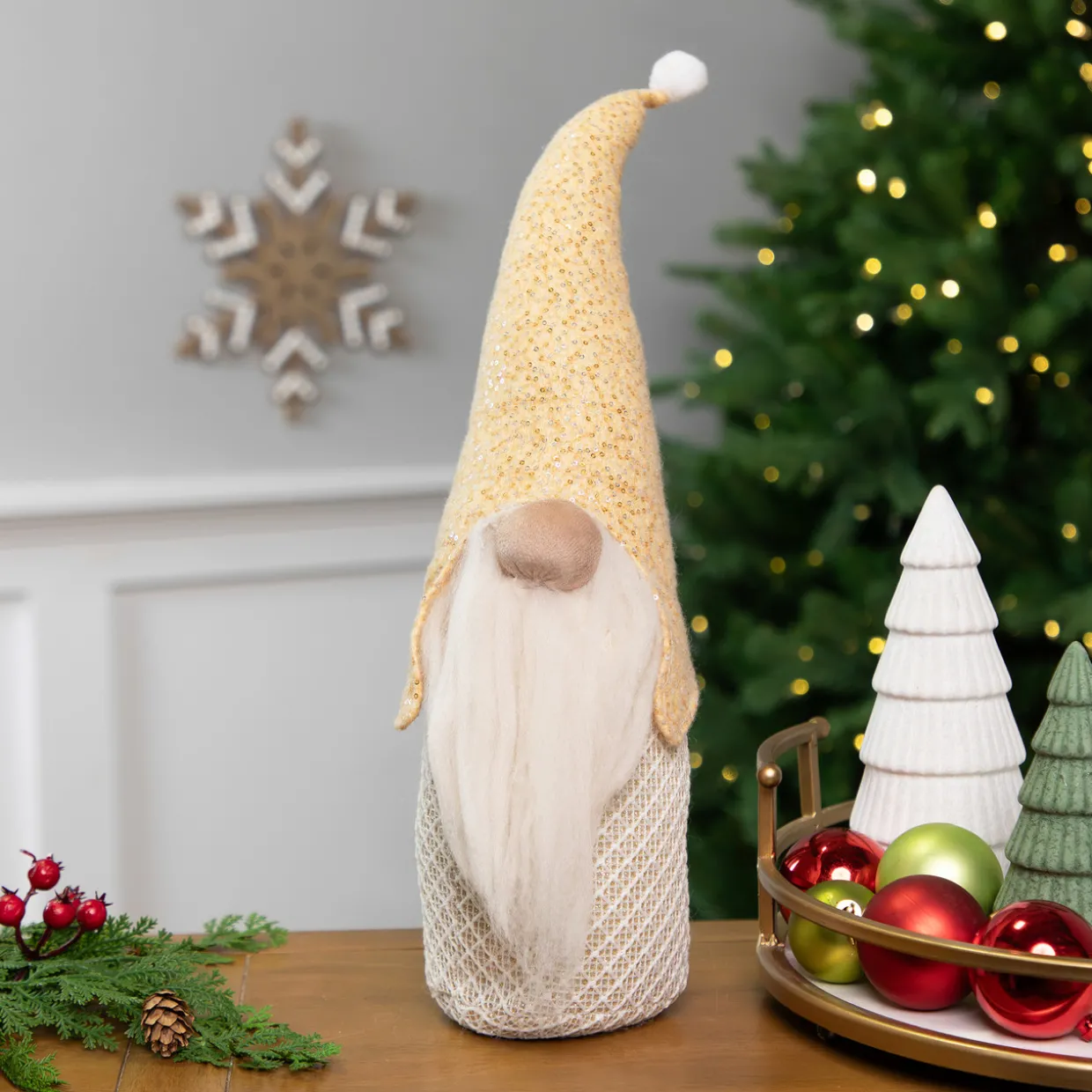 Plush Christmas Gnome with Sequins Tabletop Figure - 17.5"