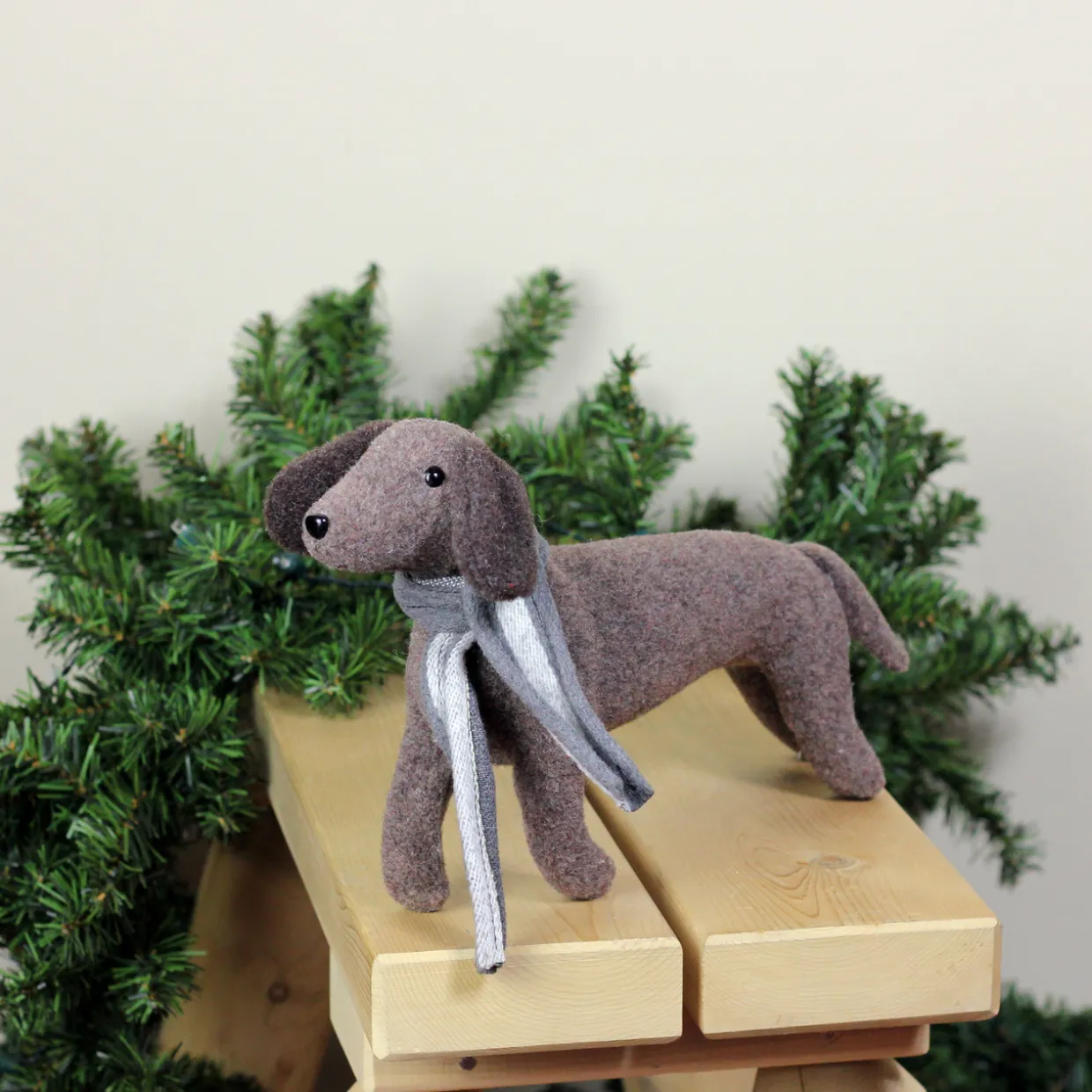 Plush Dachshund Dog with Scarf Christmas Figure - 7.5”