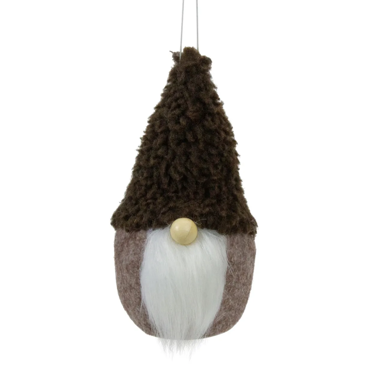 Plush Fleece Gnome Head Hanging Christmas Ornament - 7" - Brown