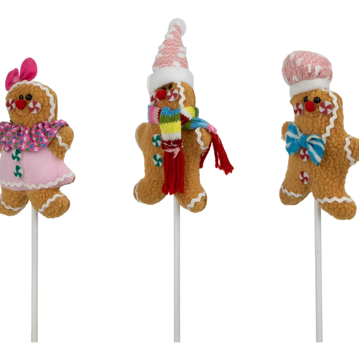 Plush Gingerbread Christmas Picks - 10" - Set of 3