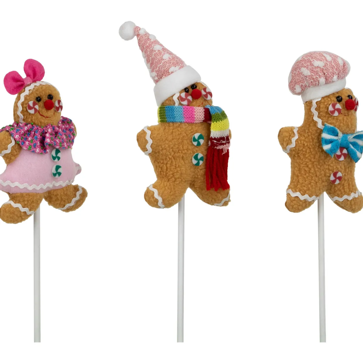 Plush Gingerbread Christmas Picks - 10" - Set of 3