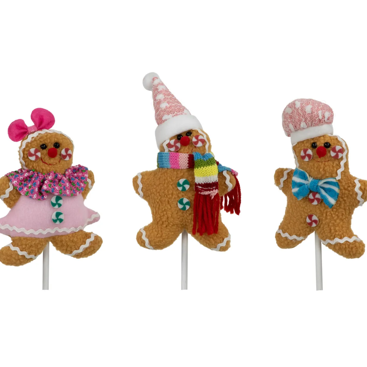 Plush Gingerbread Christmas Picks - 10" - Set of 3