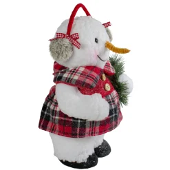 Plush Girl Snowman with Ear Muffs and Wreath Christmas Figure - 12"
