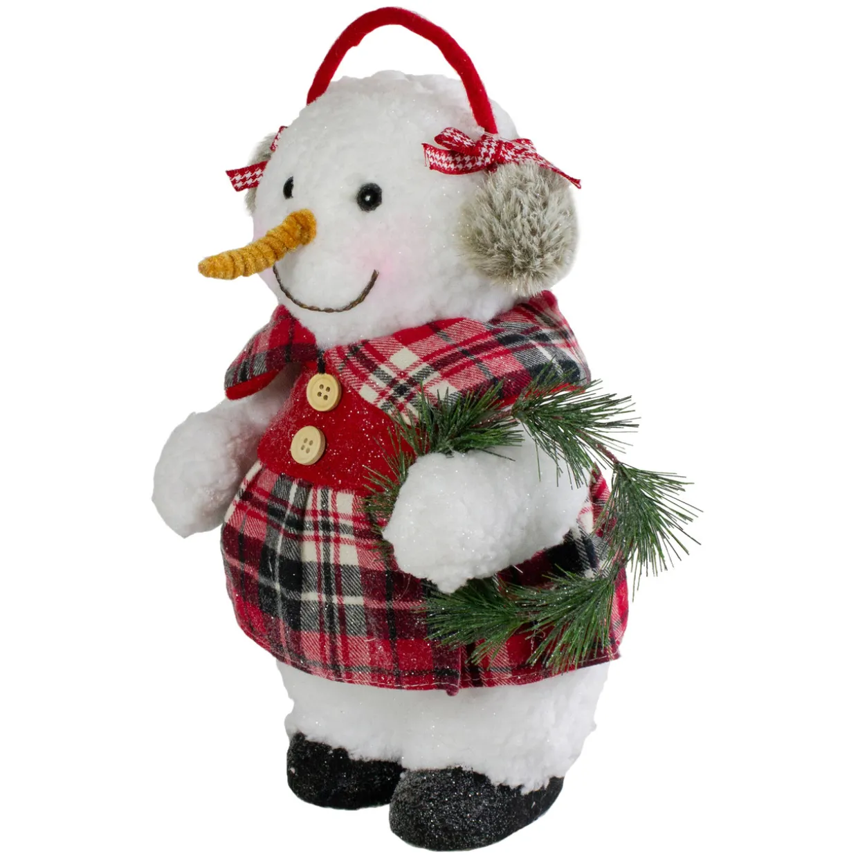 Plush Girl Snowman with Ear Muffs and Wreath Christmas Figure - 12"