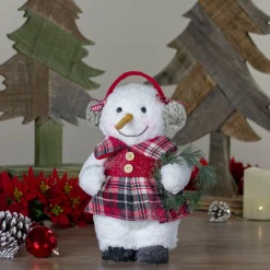 Plush Girl Snowman with Ear Muffs Christmas Figure - 9.5"