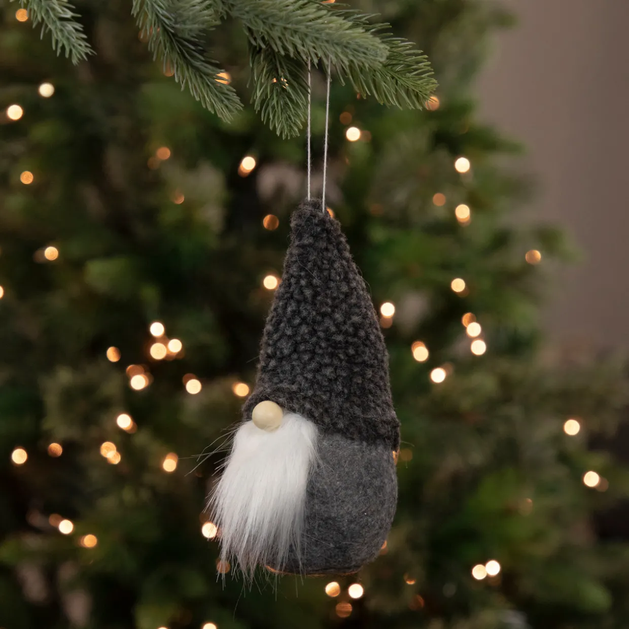 Plush Gnome Christmas Ornament - 7" - Gray