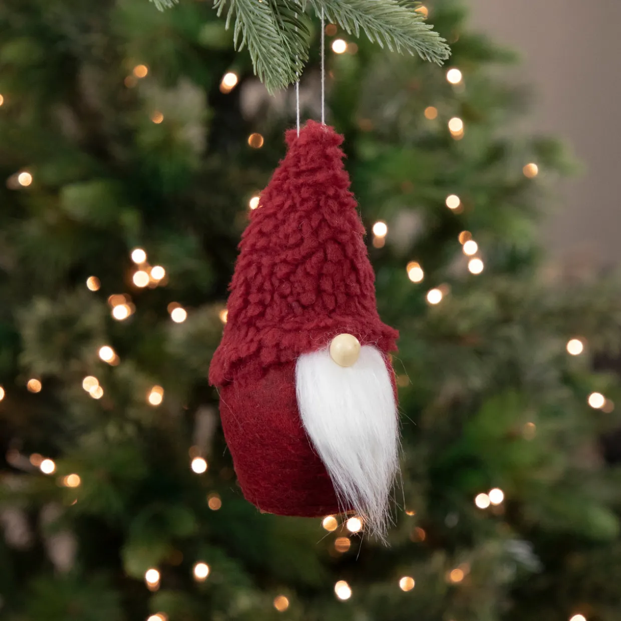 Plush Gnome Christmas Ornament - 7" - Burgundy