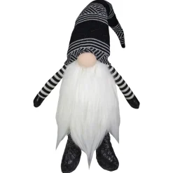 Plush Gnome with Striped Arms Christmas Figure - 28" - Black and White