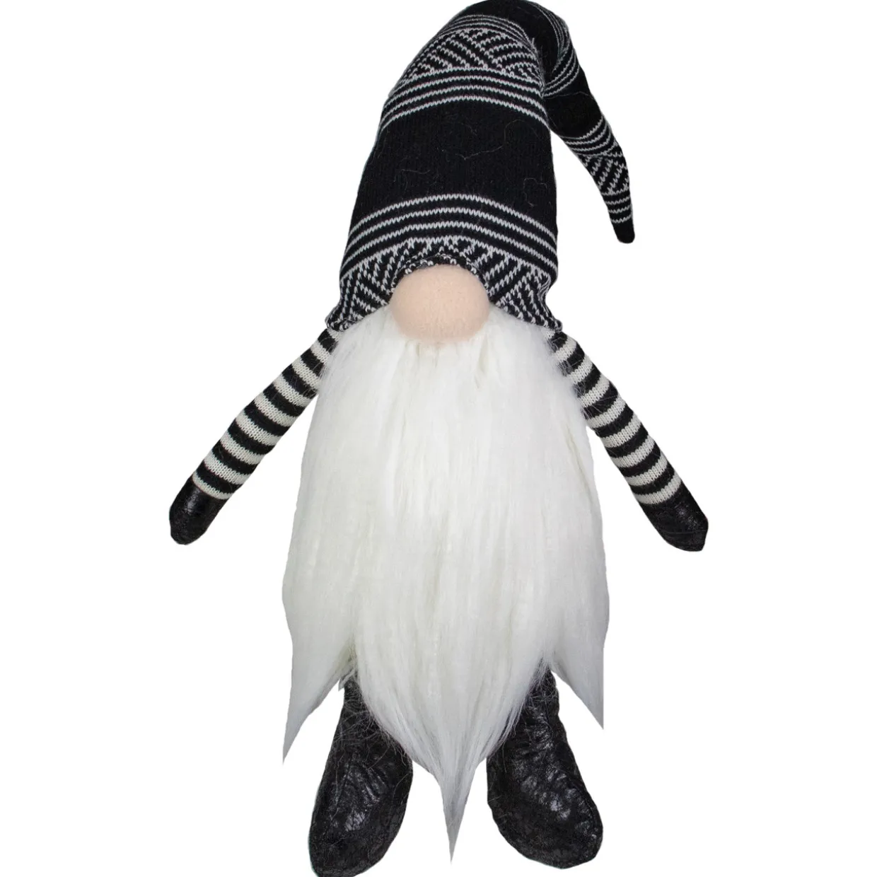 Plush Gnome with Striped Arms Christmas Figure - 28" - Black and White