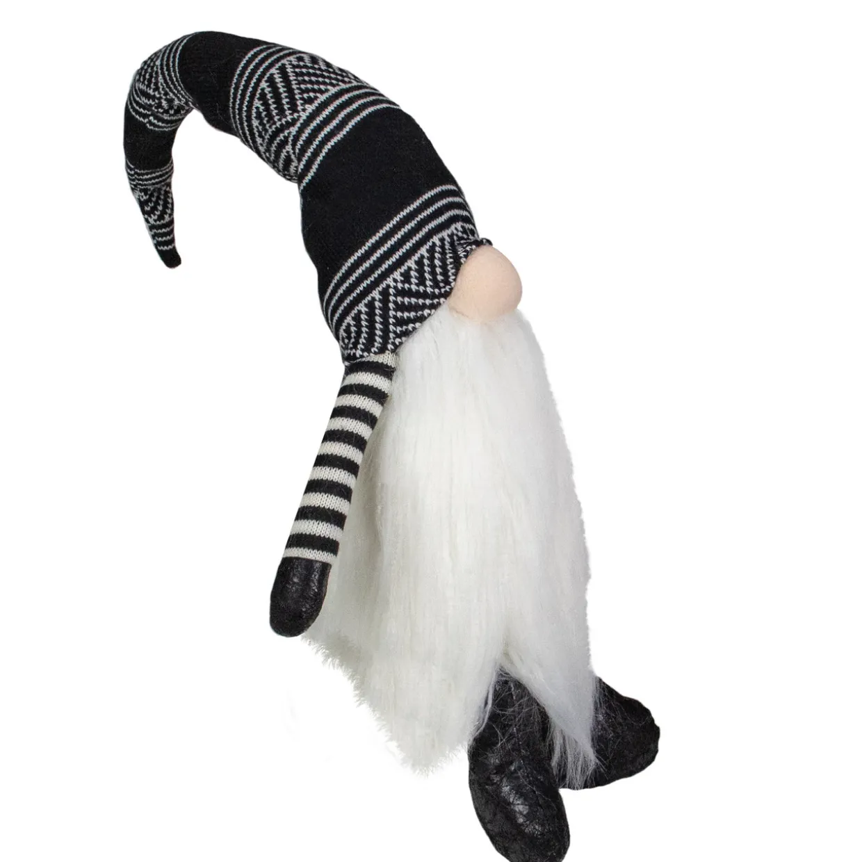 Plush Gnome with Striped Arms Christmas Figure - 28" - Black and White