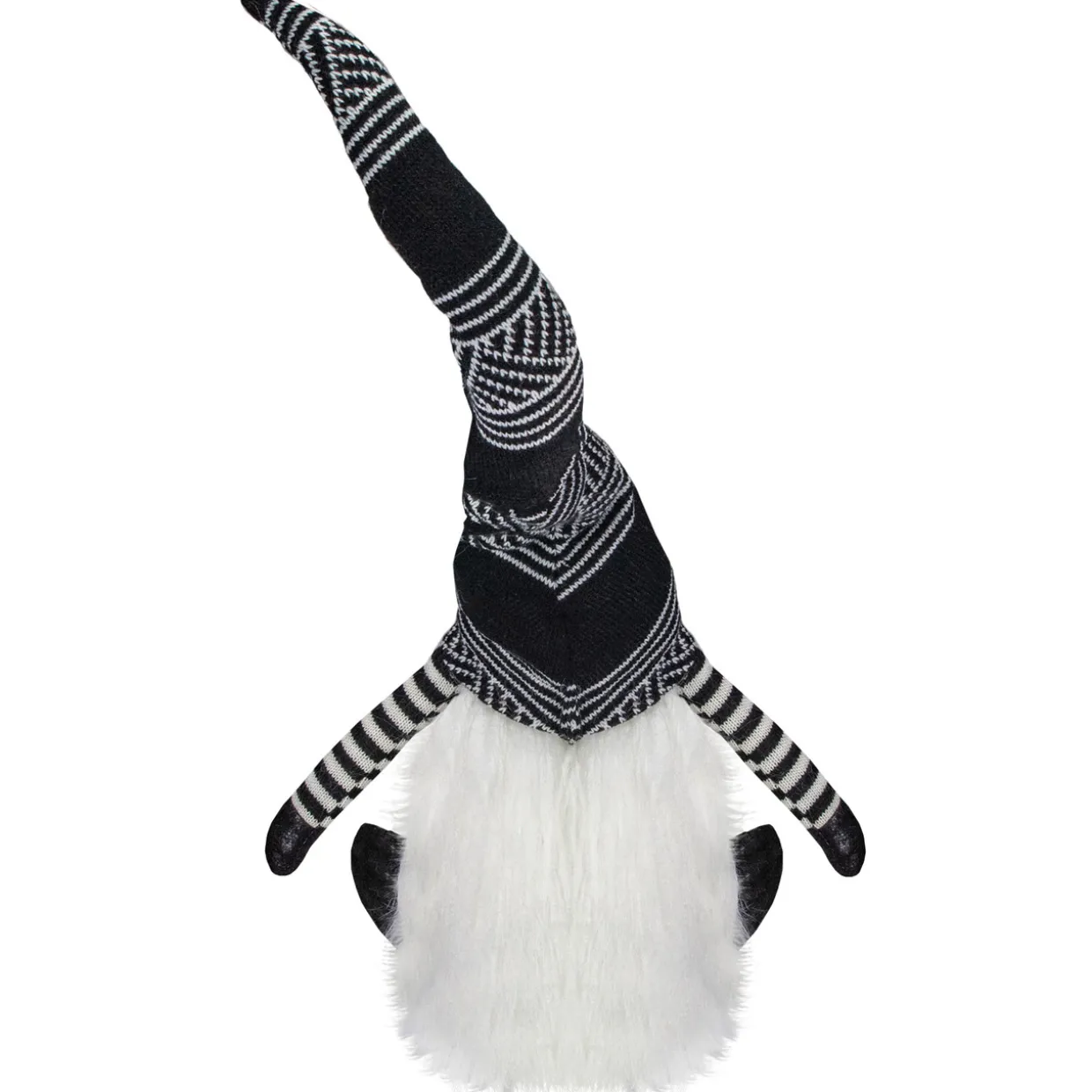 Plush Gnome with Striped Arms Christmas Figure - 28" - Black and White