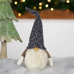 Plush Gnome with Wooden Nose Christmas Figure - 11" - Brown