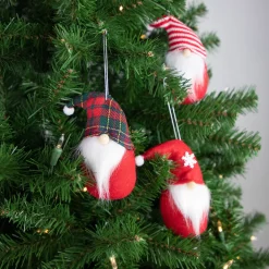 Plush Gnomes Christmas Ornaments with Striped, Plaid and Snowflake Hats - 4.5"