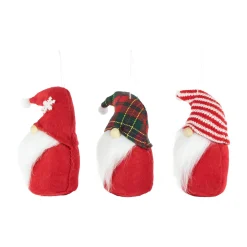 Plush Gnomes Christmas Ornaments with Striped, Plaid and Snowflake Hats - 4.5