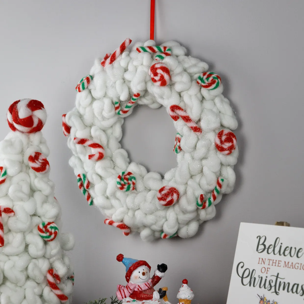 Plush Peppermint and Candy Canes Christmas Wreath Decoration - 13" - Unlit