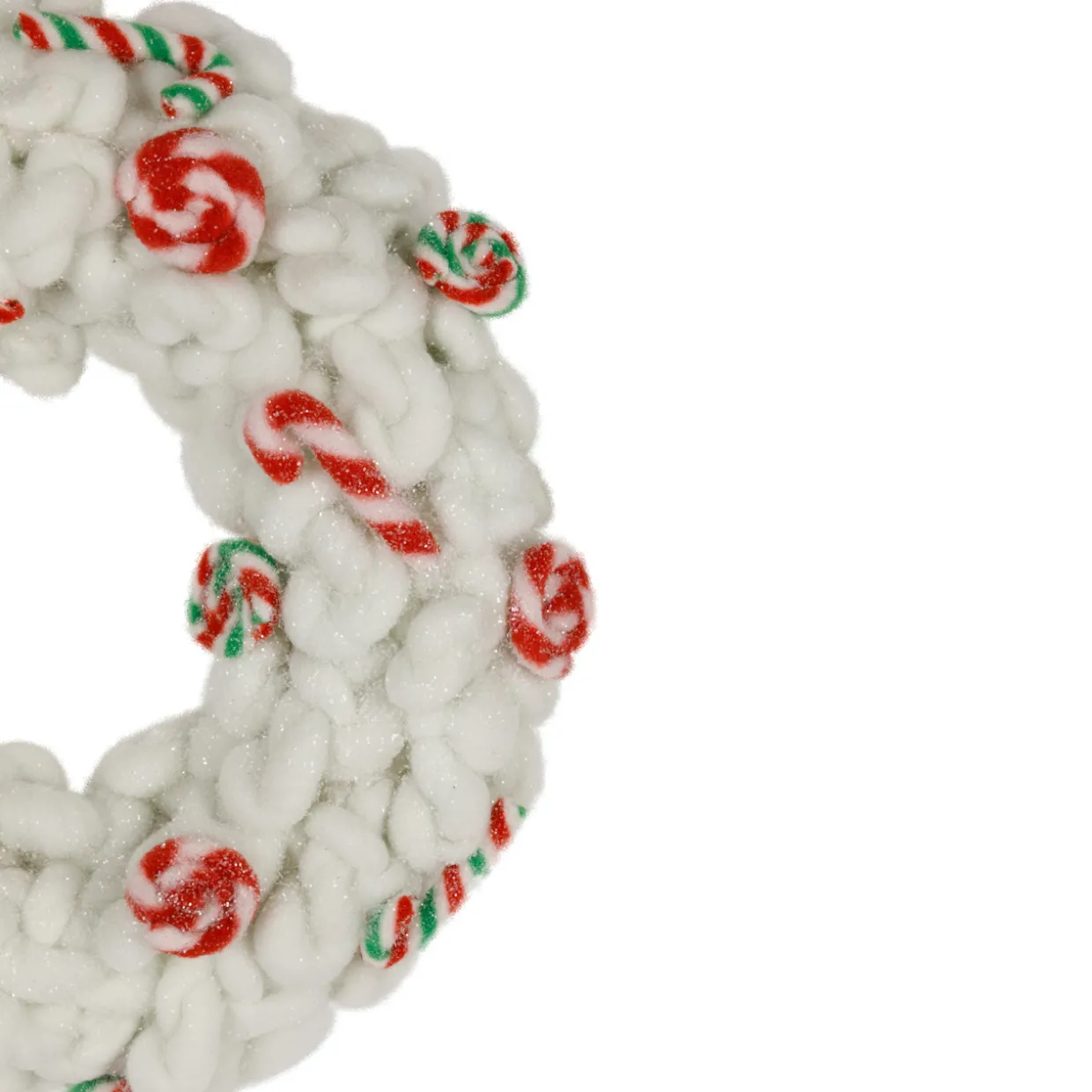 Plush Peppermint and Candy Canes Christmas Wreath Decoration - 13" - Unlit