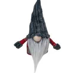 Plush Plaid Standing Christmas Gnome - 9" - Red and Gray