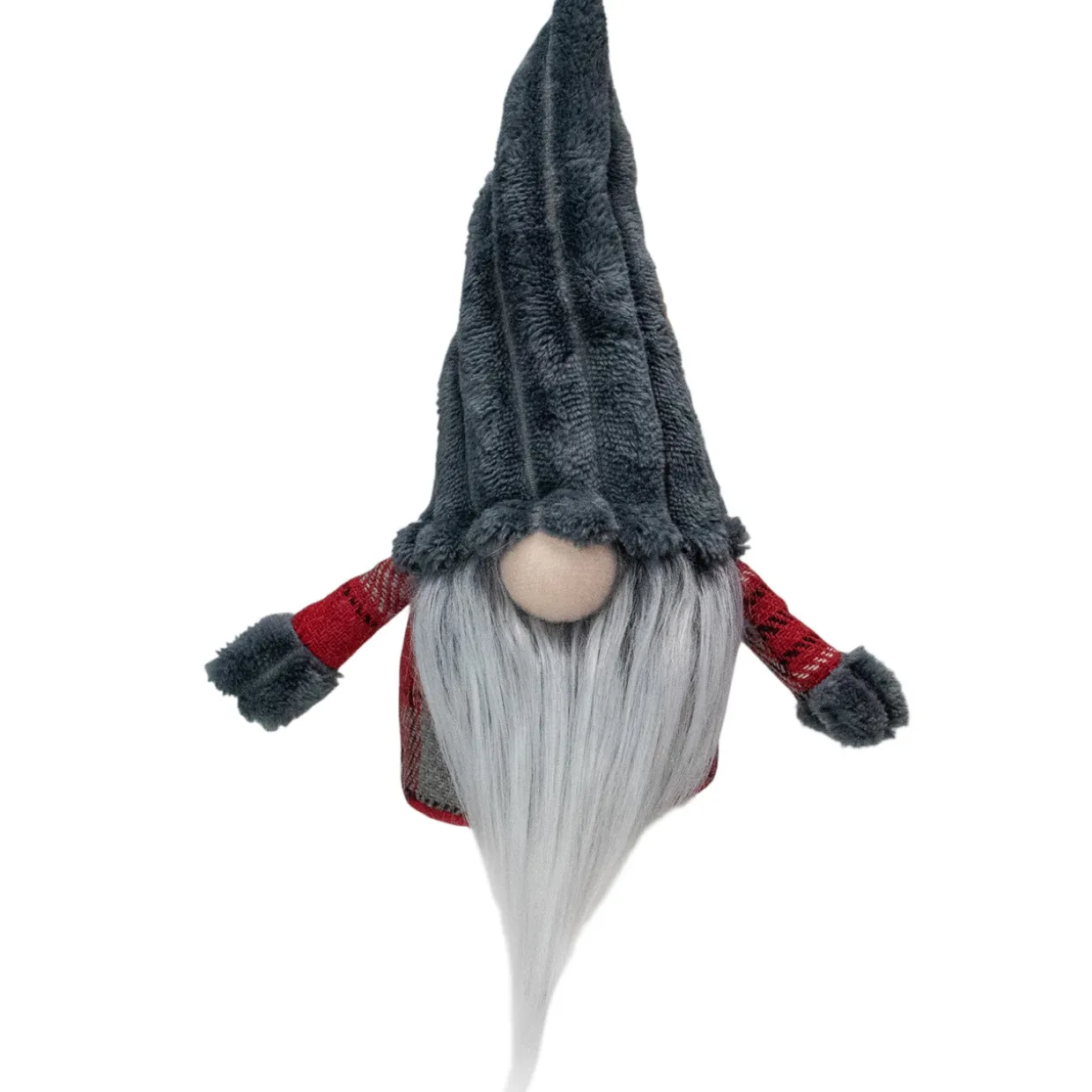 Plush Plaid Standing Christmas Gnome - 9" - Red and Gray