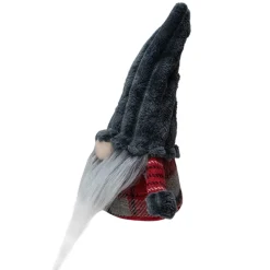 Plush Plaid Standing Christmas Gnome - 9" - Red and Gray