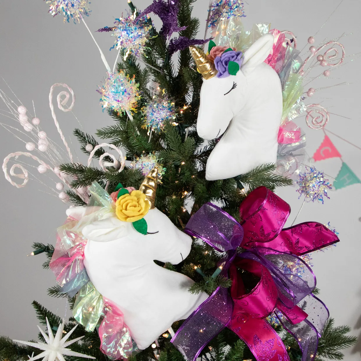 Plush Rainbow Unicorn Christmas Picks - 24" - Set of 2